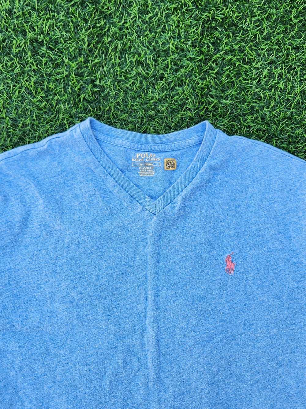 Polo by Ralph Lauren V-Neck Tee in Light Blue with Pink Pony Size M